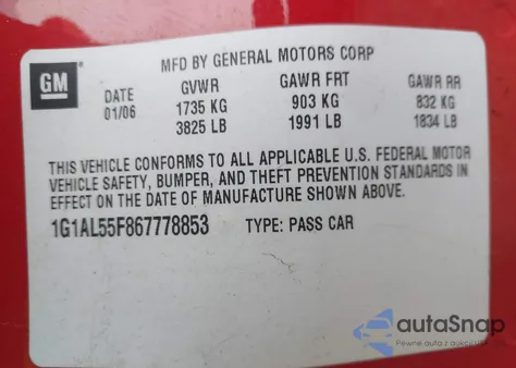 2006 Chevrolet Cobalt Lt from USA, damaged, VIN 1G1AL55F867778853